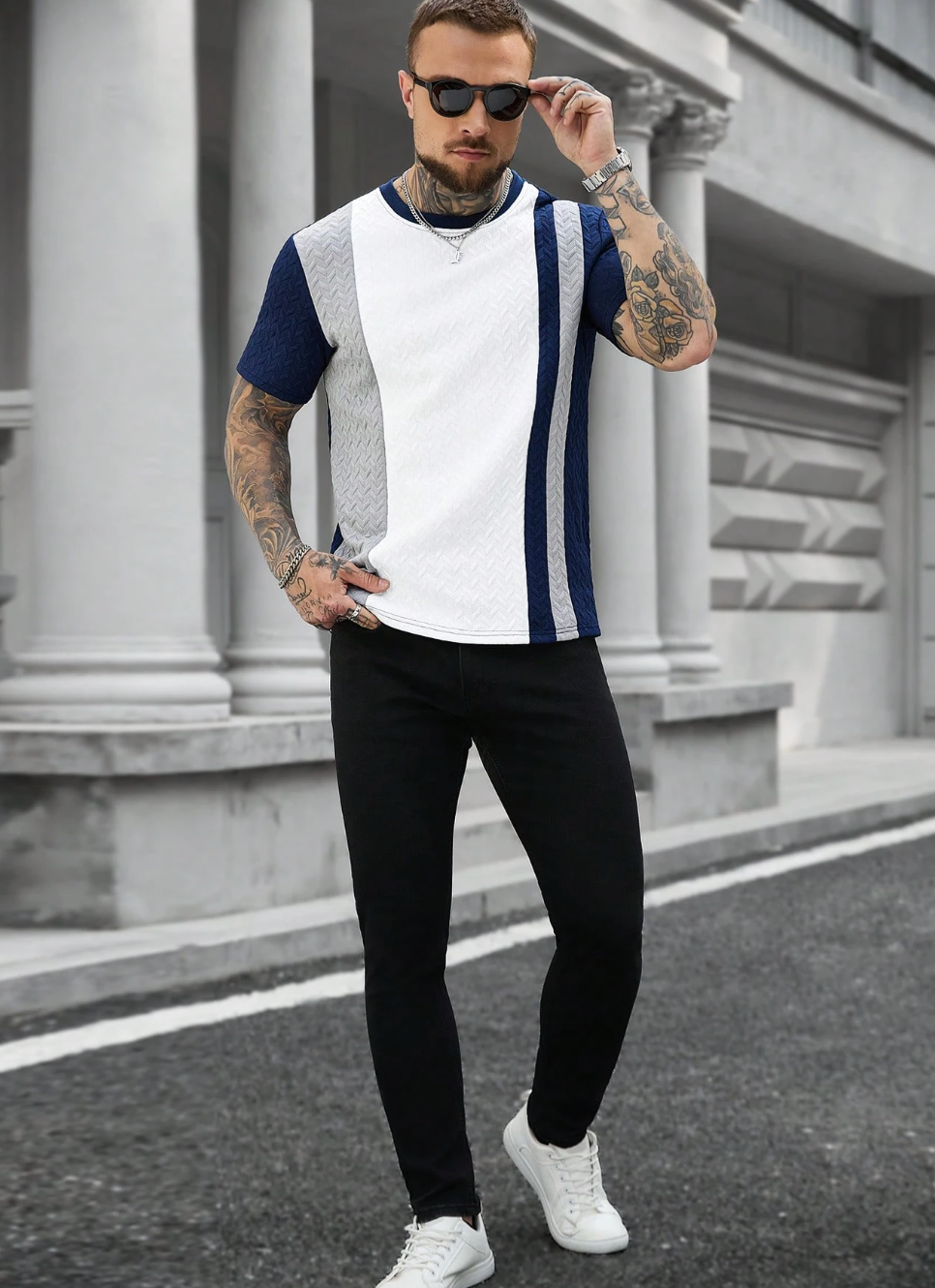 Camisa Contrast Texture Tee™ – Moderna. Sofisticada. Distintiva.
