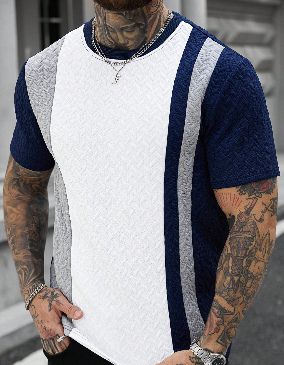Camisa Contrast Texture Tee™ – Moderna. Sofisticada. Distintiva.